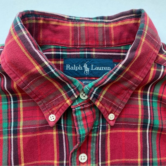 Ralph Lauren Classic RL Workshirt 100% Cotton Flannel Plaid Size Large - Picture 6 of 10